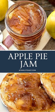 apple pie jam in a glass jar and on a plate