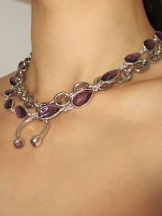 Modern Purple Metal Jewelry, Silver Amethyst Necklace With Adjustable Chain, Silver Amethyst Necklaces For Party, Chain Decor, Purple Quartz, Piercing Ring, Purple Cat, Cats Eye, Royal Jewelry