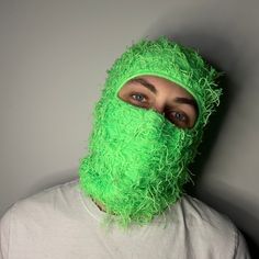 Introducing our lime green Distressed Balaclava Ski Mask, a versatile winter essential with a fluffy twist!  HandCrafted from soft knitted material, this balaclava offers cozy warmth while adding a touch of flair to your cold-weather look. Inspired by trending rapper aesthetics, its distinctive distressed design sets you apart on the slopes or the streets. Wear it as a classic balaclava for full-face coverage, or fold it up to wear as a stylish toque. Whether you're hitting the slopes for some s Green Balaclava For Winter Cold Weather, Green Winter Balaclava For Cold Weather, Green Balaclava For Cold Weather, Green Casual Balaclava For Winter, Casual Green Balaclava For Winter, Trendy Green Winter Hat, Casual Green Balaclava For Outdoor, Trendy Green Warm Hats, Trendy Warm Green Hat