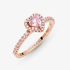 Capture the essence of love and elegance with this stunning rose gold Pandora ring. Featuring a heart-shaped design that exudes charm and sophistication. Elevated Heart Ring, Pandora Rings Heart, Pink Heart Rings, Pandora Bracelet Charms Ideas, Cute Promise Rings, Pandora Heart, Charms Pandora, Pandora Hearts, Pandora Rings