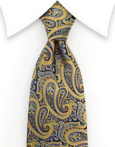 Royal Blue Tie, Dark Suit, Navy Blue Tie, Mens Ties, Mens Travel, Royal Blue And Gold, Paisley Tie, Gold Orange, Striped Tie