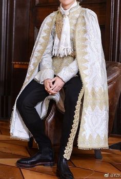 Mens Royalty Fashion, Russian Formal Wear Men, Victorian Ball Outfit Male, Royal Aesthetic Outfit Men, Royal Mens Clothes, White And Gold Prince Outfit, Prince Attire Aesthetic, Royal Male Clothes, Royal Core Outfits Male