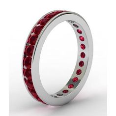 a white gold ring with red stones