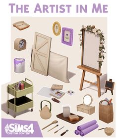 the artist in me poster is shown with various items