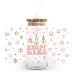 Christmas Merry Mama Pastel 20oz Libbey Glass Can, 34oz Hip Sip, 40oz Tumbler UV DTF or Sublimation Decal Transfer - Weefers Cup Wraps, Libbey Glass Can, Cup Designs, Dtf Printing, 40oz Tumbler, Cup Wrap, Christmas Merry, Transfer Tape, Uv Dtf