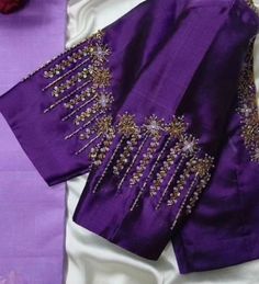 violet aari blouse design Violet Colour Blouse Designs, Violet Aari Work Blouse Designs, Purple Aari Work Blouse Designs, Purple Embroidery Blouse, Marron Blouse Aari Work, Sleeve Hand Work Design, Violet Colour Blouse, Violet Blouse Designs, Purple Aari Work Blouse