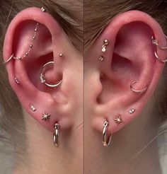 two pictures of the same ear with different piercings