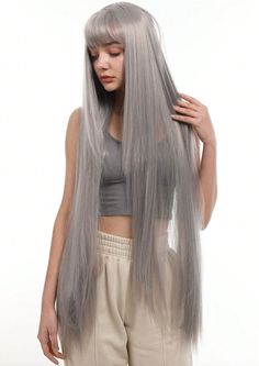 "Long Gray Wig, Straight Grey Wig, Long Straight Gray Wig, Cosplay Wig, Halloween Wig, Chemo Wig, Headband Wig, Straight Black Wig, Bob Wig Color:                         Grey Wigs Design:                 Extra Long Wigs Type:                         Bangs Wig Curl:                         Straight Hair Dye/Bleach/Perm: Perm Heat Tolerence:         150℃ Material:                 Synthetic Fiber ---- Hair accessories is not included ---- Welcome to our shop, where we offer a wide variety of high-quality wigs for all occasions! Our long grey straight wig is  perfect for cosplay, theater productions, or just for fun. We have a vast selection of colors, styles, and lengths to choose from, so you can find the perfect wig to match your personality and outfit. Our long grey wig is made from the f Hair Stail, Chemo Wig, Clothes Reference, Beautiful Gray Hair, Grey Wig, Short Grey Hair, Halloween Wigs, High Quality Wigs, Wig With Bangs