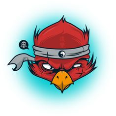 an angry red bird wearing a bandana and eye patch