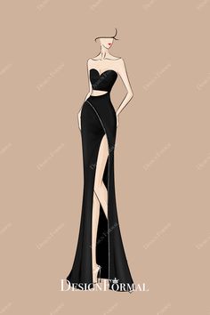 Sweetheart Neck Cutout Slit Maxi Prom Dress Sketch Prom Dress Sketch, Gown Illustration, Dress Sketch, Maxi Prom Dress, Sketch Digital, Black Evening Gown, Dresses Design, Fashion Drawing Sketches, Fashion Illustration Sketches Dresses