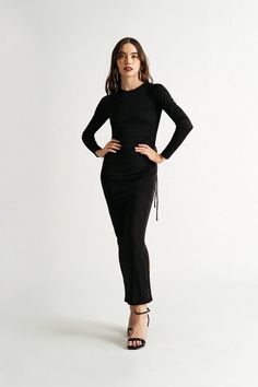 Stay The Night Black Open Back Slit Maxi Long Sleeve Dress Maxi Long Sleeve Dress, Long Sleeve Backless Dress, Maxi Dress With Long Sleeves, Head Turning Dress, Ribbed Maxi Dress, Long Bodycon Dress, Ribbed Dress, Bodycon Maxi Dresses, Dress With Long Sleeves