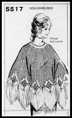 a woman's ponchy with fringes on it and the words, vintage knitting