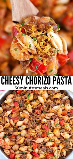 cheesy chorizo pasta is an easy and delicious side dish