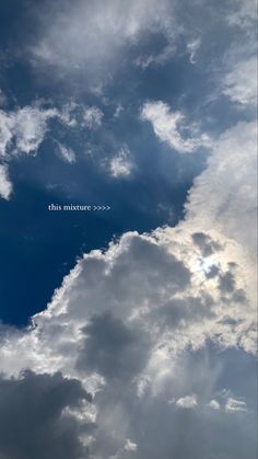 an airplane is flying in the sky with some clouds around it and a quote above it