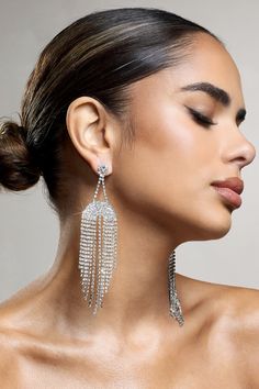 Kalista | Silver Diamante Statement Drop Earrings Silver Tassel Earrings, Health And Hygiene, Club L London, Dinner Dates, Tassel Drop Earrings, Statement Drop Earrings, Pierced Jewelry, Sleek Hairstyles, Black Tie Event