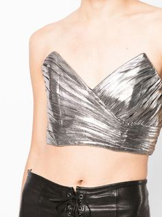 Retrofete Sophia Crop Top - Farfetch Glamorous Bandeau Crop Top For Club, Glamorous Cropped Tube Top For Evening, Metallic Chic Crop Top For Party, Metallic Chic Crop Top For Night Out, Chic Cropped Tube Top For Party, Chic Metallic Crop Top For A Night Out, Metallic Cropped Evening Crop Top, Metallic Cropped Crop Top For Evening, Chic Metallic Crop Top For Evening