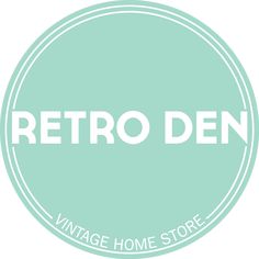 the words retro den in white on a mint green circle