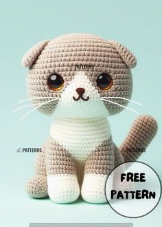 a crocheted cat sitting on top of a blue background with the caption free pattern