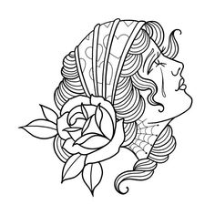 a drawing of a woman with flowers in her hair