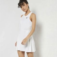 Nike Court Dri-Fit Adv Tennis Dress Womens White Slim Fit - Xlarge- New Nike Summer Dresses, Nike Casual Sleeveless Dress, Casual Nike Sleeveless Dress, White Tennis Dress For Spring Daywear, White Spring Tennis Dress For Daywear, White Fitted Tennis Dress For Daywear, White Stretch Dresses For Daywear, Casual White Tennis Dress For Daywear, Shop Cart