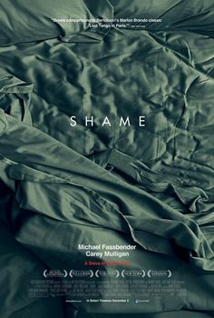 the poster for shame is shown in black and white, with an image of a person laying