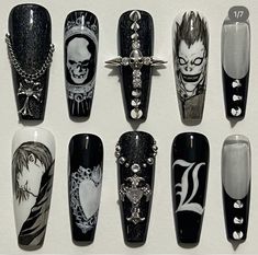 Deathnote Nails, Fullmetal Alchemist Nails, Nails Horror, Horror Nail Art, Nail Art Instagram, Horror Nails, Anime Nails, Grunge Nails, Goth Nails