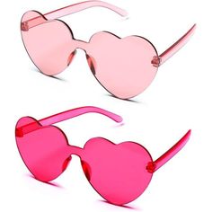 Plastic Frame Plastic Lens Non-Polarized Uv Protection Coating Coating Lens Width: 1 Millimeters Bridge: 1 Millimeters Arm: 1 Millimeters 2 Pack - Light Pink And Hot Pink Transparent Colored Heart Glasses For Women For Adults - Fits Women, Men, & Teen Girls - Cute Trendy Pink Sunglasses For Women, Cool Rave Accessories Features - Frameless Plastic Heart Shaped Sunglasses For Women. Lightweight, Very Comfortable To Wear, Skin Friendly Nose Pads No Uv - Non-Polarized & No Uv Protection Heart Sungl Hot Pink Accessories, Sunglasses Party Favor, Party Outfit Men, Festival Sunglasses, Men Party, Heart Glasses, Rave Accessories, Rimless Glasses, Trendy Glasses