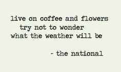 a quote on coffee and flowers that says, live on coffee and flowers try not to wonder what the weather will be