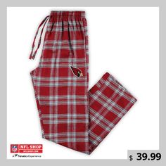 Turn on the Arizona Cardinals game and relax in these Ultimate pajama pants from Concepts Sport. An embroidered team graphic sits on top of a woven plaid design so you can show off your fandom even at home. The elastic waistband and cotton-polyester flannel provide you with a comfortable Arizona Cardinals game day experience. Cardinals Game, Flannel Pajama Pants, Uniform Design, Sleep Pants, Pj Pants, Arizona Cardinals, Sleepwear & Loungewear, Pajama Bottoms, Plaid Design