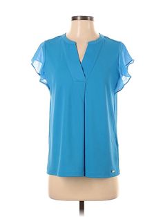 Calvin Klein Short Sleeve Blouse Size: X-Small Tops - used. 95% POLYESTER, 5% SPANDEX | Calvin Klein Short Sleeve Blouse: Blue Tops - Size X-Small Spring Calvin Klein Solid Color Tops, Calvin Klein Solid Color Spring Tops, Calvin Klein Solid Tops For Spring, Calvin Klein Solid Tops For Summer, Calvin Klein Blue Tops For Spring, Calvin Klein Blue Tops For Summer, Calvin Klein Summer Tops, Calvin Klein V-neck Tops For Spring, Blue Short Sleeve Blouse