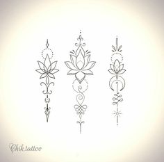 a line drawing of four different designs on a white background, each with a single flower in the middle