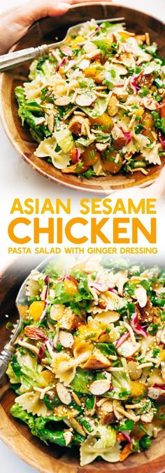 Asian Sesame Chicken Salad, Salad With Ginger Dressing, Asian Sesame Chicken, Sesame Chicken Salad, Resep Pasta, Asian Chicken Salads, Resep Salad, Ginger Dressing, Chicken Pasta Salad