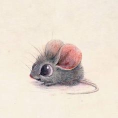 a drawing of a mouse with a pink nose and long tail, on a white background