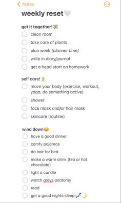 Productive To Do List Ideas, Productive List To Do, How To Be Neat And Organized, Notes For Self Care, Get Ready Routine, Things To Do For Others, Hobbies To Learn New Things, Reset For The Week, Self Care List Things To Do