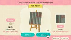 an animal crossing game screen with the words, do you want to save this custom design?