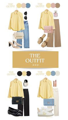 Kombinasi warna outfit kemeja kuning Fashion Mix And Match, Yellow Dress Shirt Outfit, Yellow Top Outfit Ideas, Yellow Shirt Outfit Hijab, How To Style Yellow Shirt, Yellow Shirt Outfit Women Casual, Summer Fit Inspo 2024, Yellow Color Combinations Outfits, Colour Matching Clothes