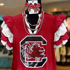 Sparkling South Carolina Gamecocks Sequined Top Casual Crew Neck T-shirt With Sequins, Fall Crew Neck Top With Contrast Sequin, Fall Contrast Sequin Crew Neck Top, Casual Sequin Tops For Fall, Spring Crew Neck T-shirt With Sequins, Spring Sequins Crew Neck T-shirt, Spring Sequined Crew Neck T-shirt, Stretch Sequin Crew Neck Top, Cotton Crew Neck T-shirt With Sequins