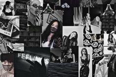 black and white collage with images of people in different styles, sizes and colors