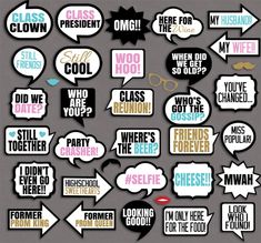 a large collection of stickers with different phrases