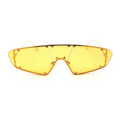 Unisex unique runway fashion trendy 3 panel lens funky robotic flat top shield sunglasses. Size: one size.  Color: Gold.  Age Group: adult. Rimless Sunglasses, Shield Sunglasses, Gold Sunglasses, Flats Top, Gold Yellow, Cloth Bags, Runway Fashion, Sunglasses Accessories, Trendy Fashion