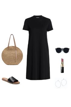 Black Sleeveless Dress Outfit, Black Dress Sneakers, Black Tshirt Dress Outfit, Tee Dress Outfit, Tee Shirt Dress Outfit, Black Midi Dress Outfit, Black Tee Dress, Sleeveless Dress Outfit, Dress Work Outfit