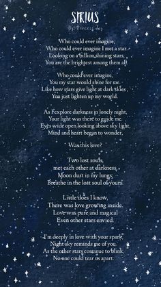 a poem written in white on a blue background with stars and the words sirius above it