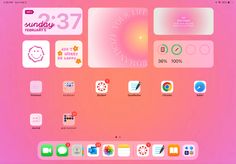 an image of a pink background with various stickers and icons on it, all in different colors