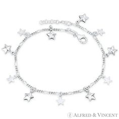 The featured Italian-made anklet is cast in .925 sterling silver and showcases 7x8mm puffed hearts, 5x6mm flat hearts, & 2.3mm figaro links finished w/ a lobster-claw clasp & extender links for secure wear. Your purchase will include a 30-Day Exchange or Money-Back Guarantee & Free US Shipping. Please email us for more details regarding this listing. Size: one size.  Gender: female.  Age Group: adult. Charm Anklet, Masonic Ring, Bow Bracelet, Puffed Heart, Figaro Chain, Chain Extenders, Bar Bracelets, Charm Rings, Womens Wedding Bands