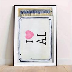 an art print with the word i love you written on it