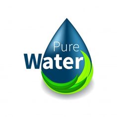 the logo for pure water is shown in blue and green colors, with an image of a