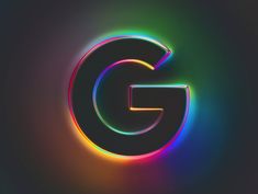 the letter g is made up of multicolored neon lights on a black background