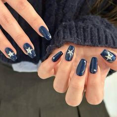 Navy Blue Nails Square, K On Nails, Gel Nails Short Design, Simple Cute Short Nails, Navy Winter Nails, Winter Short Nail Designs, Navy Nails Acrylic, Navy And White Nails, Nails For March