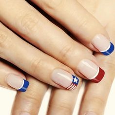 Patriotic Nail, 4th Of July Nail, Patriotic Nails Design, Patriotic Nails, Fourth Of July Nails, French Tip Nails