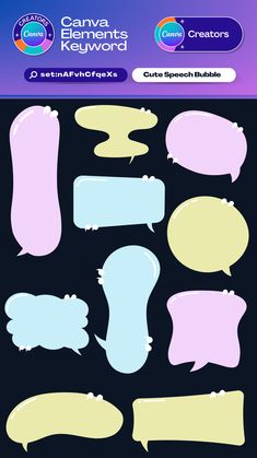 a bunch of speech bubbles are shown in this graphic design kit for the game elements keyword